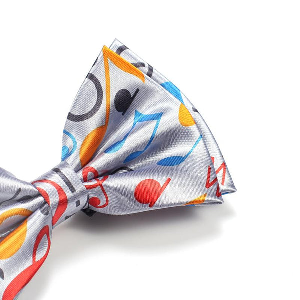 Rainbow Music Notes Grey Bow Tie
