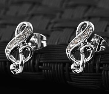 Crystal Music Note Stud Earrings